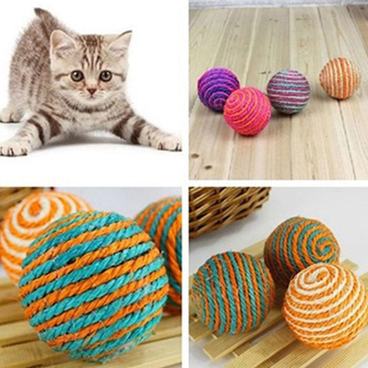 Cat Pet Sisal Rope Weave Ball Teaser Play Chewing Rattle Scratch Catch Toy Interactive Scratch Chew Toy For Pet Cat Dog
