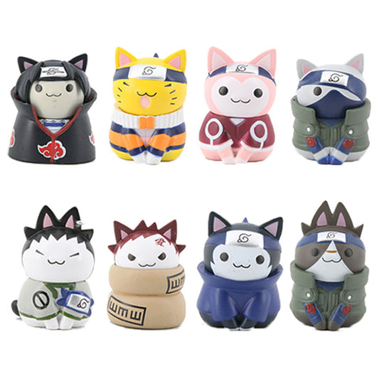 8PCS/Set Anime Cat NARUTO Figures PVC Q Version Doll Gaara Kakashi Action Figure Room Decoration Cartoon Kawaii Boy Toy Kid Gift