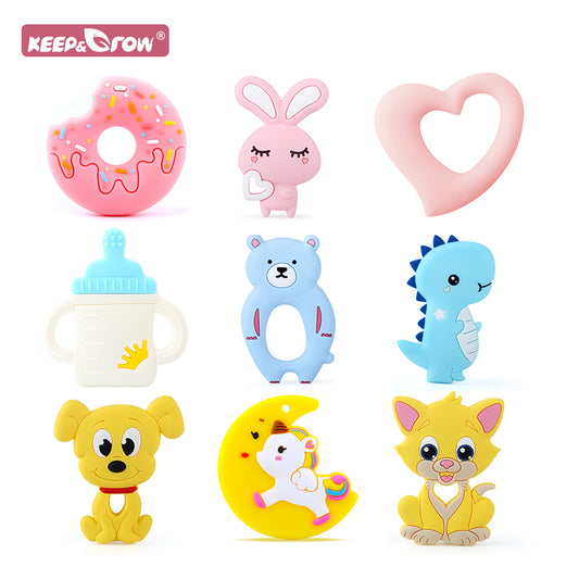 1pcs Animal Silicone Teethers BPA Free Nursing Baby Teething Toys Cartoons Heart Dog Cat Bear Dinosaur Silicone Beads DIY Chains