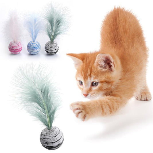 1PC Pet Cat Toys Star Ball Plus Feather EVA Material Light Foam Ball Throwing Toy Funny Pet Dogs Cats Interactive Toys Dropship
