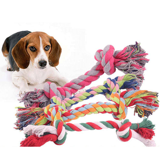 Pet Dog Puppy Double Knot Chew Rope Knot Toys Clean Teeth Durable Braided Bone Rope Pet Molar Toy Pet Supplies Random Color