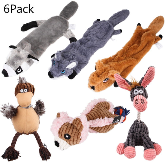 6 Pack Durable Dog Screak Toys Assortment Pet Training Puppy Stuffing Plush Chew Teething Toys for Small Medium Large Dogs