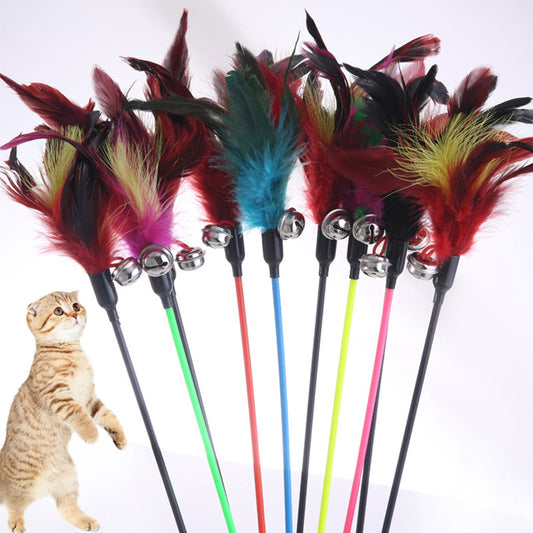 Hot Sale Cat Toys Random Color Make A Cat Stick Feather Black Coloured Pole Like Birds With Small Bell Natural 1PCS