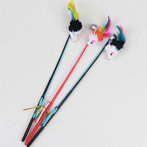 Pet Cat Bell The Dangle Faux Mouse Feather Rod Roped Funny Fun Playing Toy Funny Fishing Rod Game Wand Feather Stick Toy For cat