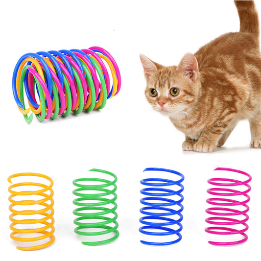 12pcs/lot Cat Spring Toy Colorful Plastic Spring Training Toy For Interacting With Pet Cats