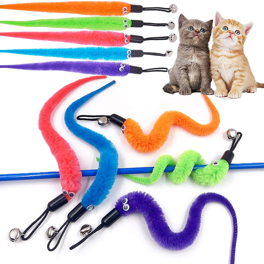 Retractable Cat Toys Wand with 5/10Piece Teaser Refills, Interactive Cat Feather Toy for Cat Kitten Having Fun Exerciser Playing