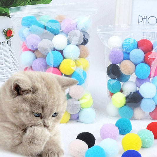 10/30/70/100PCS Colorful Plush Ball Cat Toys Molar Bite Resistant Bouncy Ball Interactive Funny Cat Balls Chew Toy Pets Supplies