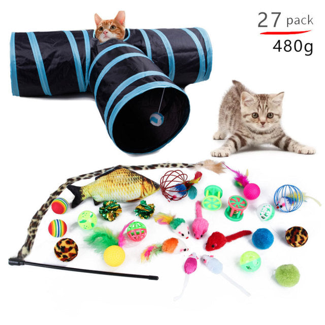 Cat Pets Toys Mouse Shape Balls Foldable Cat Kitten Play Tunnel Funny Cat Stick Mouse Supplies Simulation Fish Cat Accessories