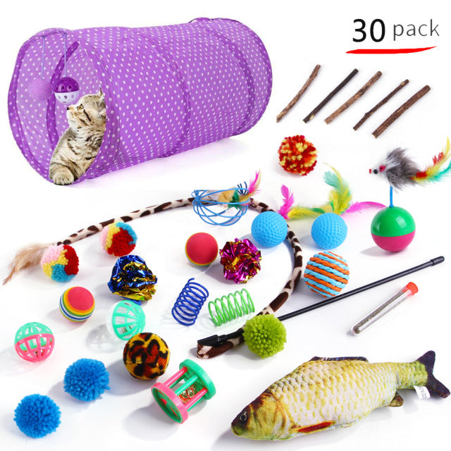 Cat Pets Toys Mouse Shape Balls Foldable Cat Kitten Play Tunnel Funny Cat Stick Mouse Supplies Simulation Fish Cat Accessories