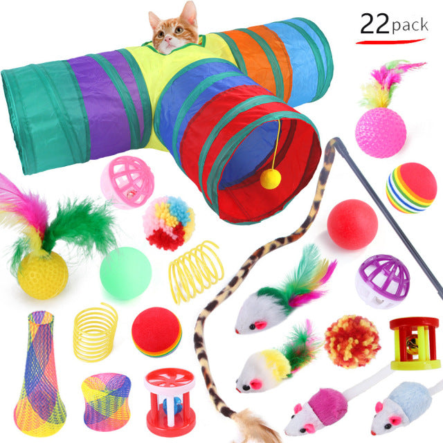 Cat Pets Toys Mouse Shape Balls Foldable Cat Kitten Play Tunnel Funny Cat Stick Mouse Supplies Simulation Fish Cat Accessories