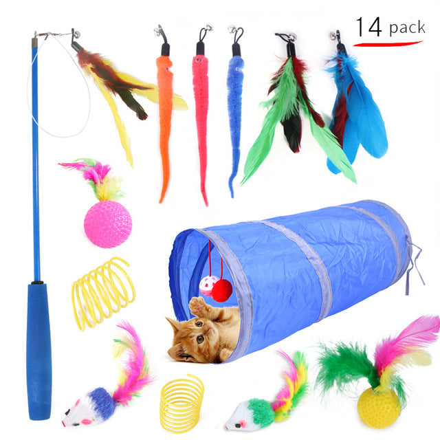 Cat Pets Toys Mouse Shape Balls Foldable Cat Kitten Play Tunnel Funny Cat Stick Mouse Supplies Simulation Fish Cat Accessories