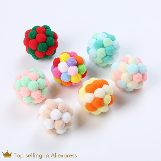Pet Cat Toy Colorful Handmade Bouncy Ball Kitten Toys Plush Bell Ball Mouse Toy Planet Ball Cat Toys Interactive Pet Supplies