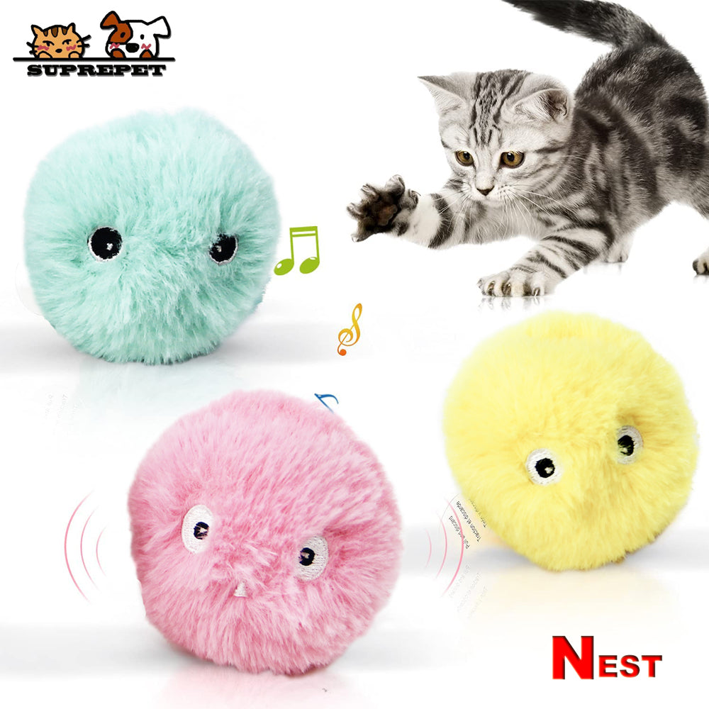 SUPREPET Elves Fleece Smart Cat Toys Interactive Ball with Catnip Cat Training Squeaky Fidget Toys Cats Products for Pets