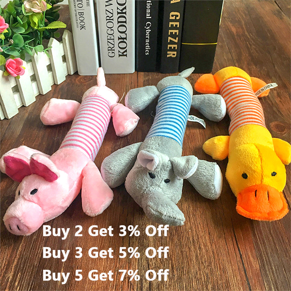 Cute Pet Dog Cat Plush Squeak Dog Toy Interesting Fleece Durable Chewing Pet Molar Toy Suitable For All Pets Elephant Duck Pig