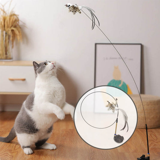 Simulation Bird Cat Toy Interactive Funny Feather Bird with Bell Sucker Cat Stick Toy Kitten Playing Teaser Wand Toys for Cats
