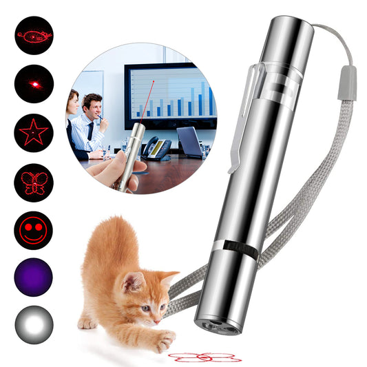 4mW 3-In-1 Mini Red Laser Pointer Pen USB Rechargeable 3 In 1 Red Light + White LED Torch Light + UV Flashlight Cat Dog Pet Toy