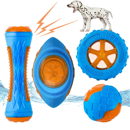 Rubber Dog Chew Toys for Dog Teeth Cleaning Squeaky Training Playing Toy Interactive Dog Toys for Large Dogs Bite Resistant
