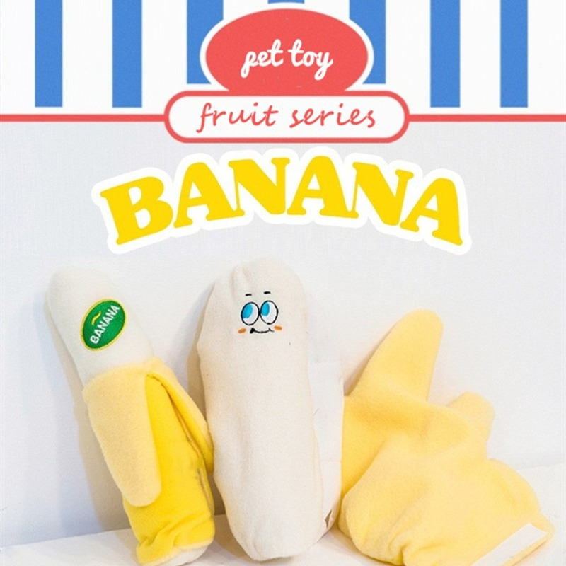 Ins Fruit Series Banana Cute Dog Squeaky Toy Food Hide Pet Chew Molar Bite Fleece Chew Ball Dogs Pet Accessories Interactive Toy