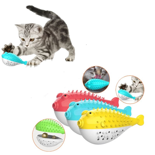 Cat Toys Interactive Fish Shape Cat Toothbrush Refillable Catnip Simulation Fish Toothbrush Cleaner Brushing Stick Pet Chew Toy