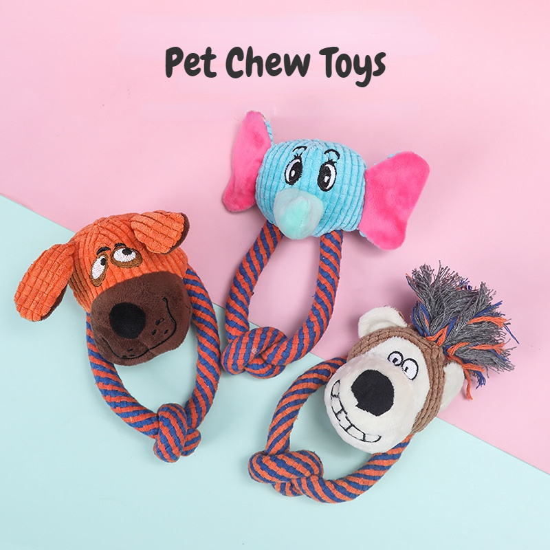 Pet Chewing Animals Toy Monkey Shaped Dog Bite Corduroy Plush Teething Toy Squeaky Rope Toy Pet Training Supplies Puppy Teething