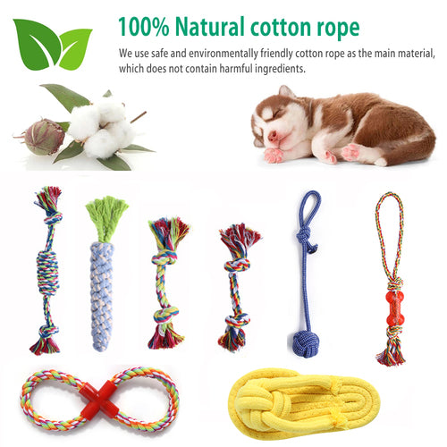 10Pcs Dog Toy Sets Chew Rope Toys for Dog Chewing Toys for Dog Outdoor Teeth Clean Toy for Dogs Cotton Rope Interactive Toy